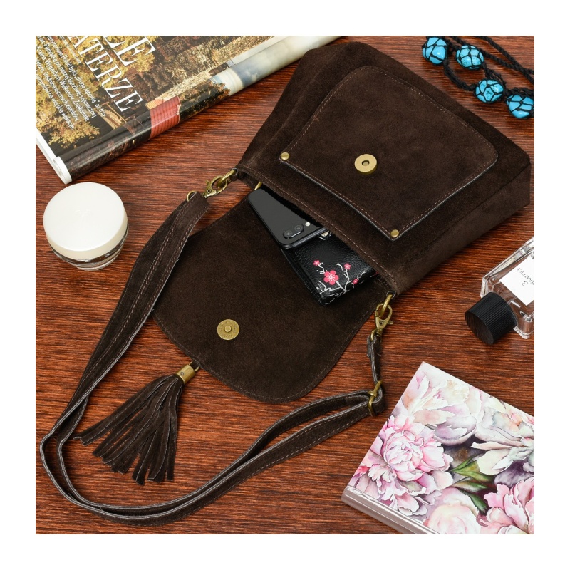 Hnedá dámska semišová crossbody kabelka MEGAN