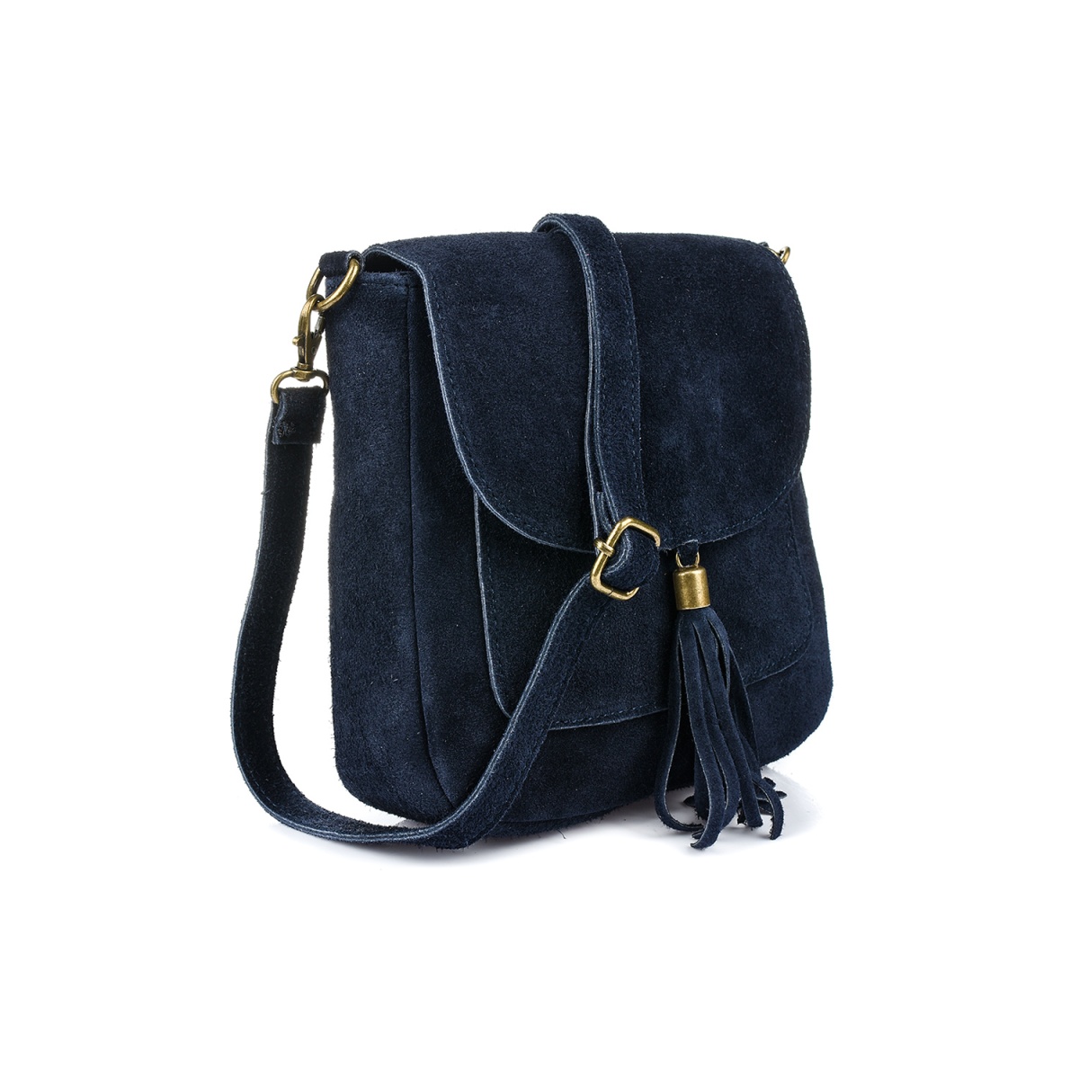 Tmavomodrá dámska semišová crossbody kabelka MEGAN