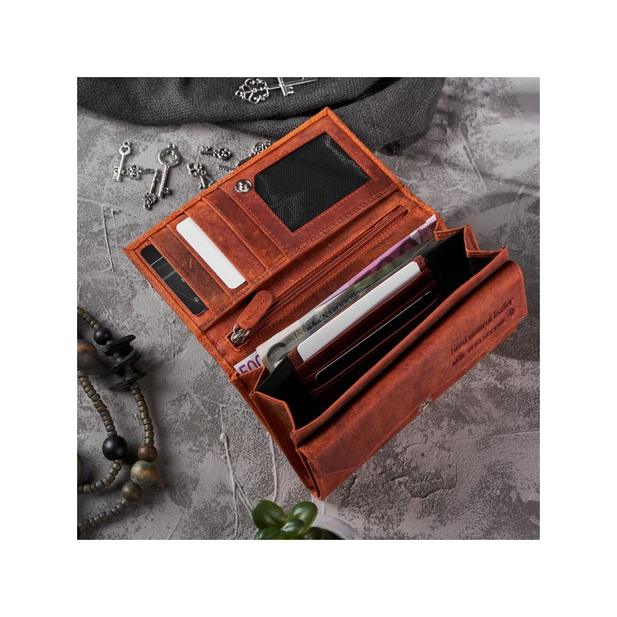 Dámska kožená oranžová vintage peňaženka TALIA