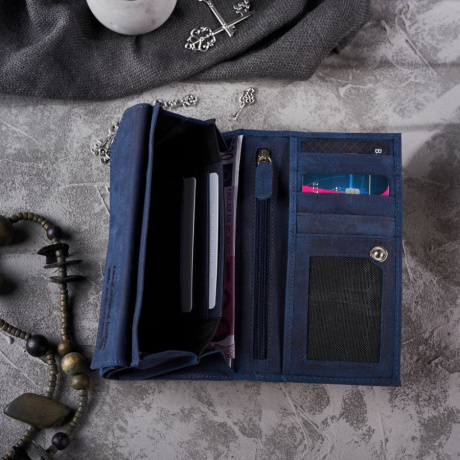 Dámska kožená tmavomodrá vintage peňaženka CALYSTA