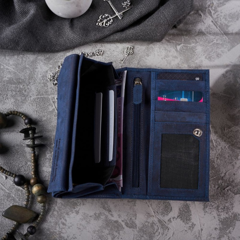 Dámska kožená tmavomodrá vintage peňaženka CALYSTA