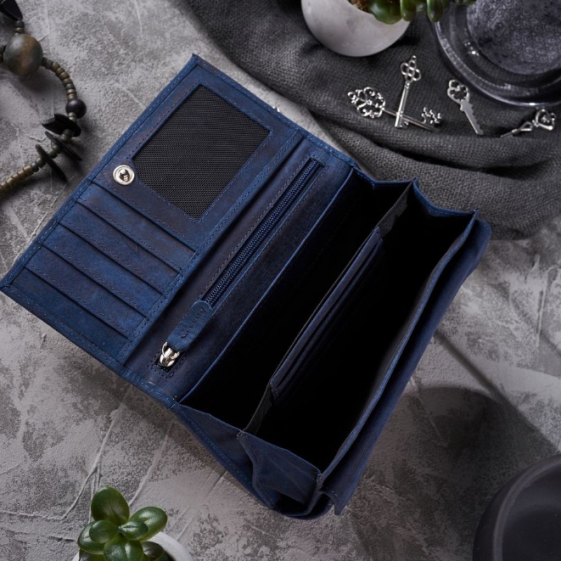 Dámska kožená tmavomodrá vintage peňaženka CALYSTA