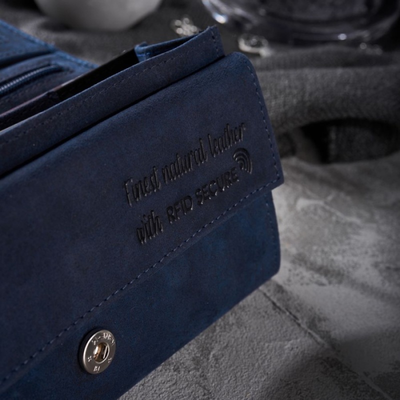 Dámska kožená tmavomodrá vintage peňaženka CALYSTA