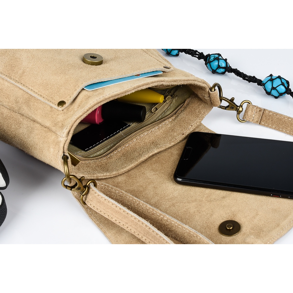 Béžová dámska semišová crossbody kabelka MEGAN