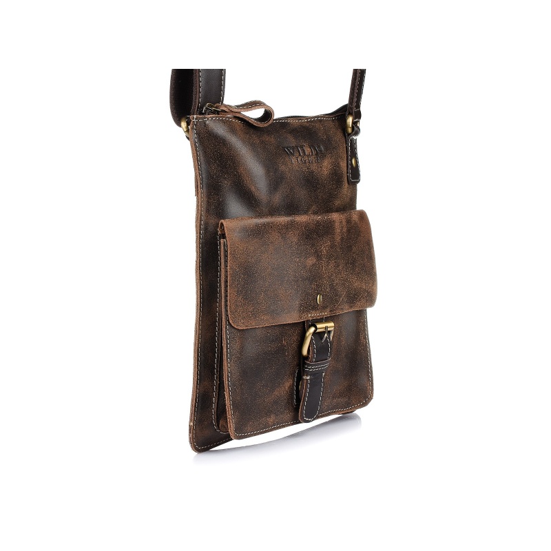 Kožená hnedá pánska crossbody taška WILD TIGER NUBUK