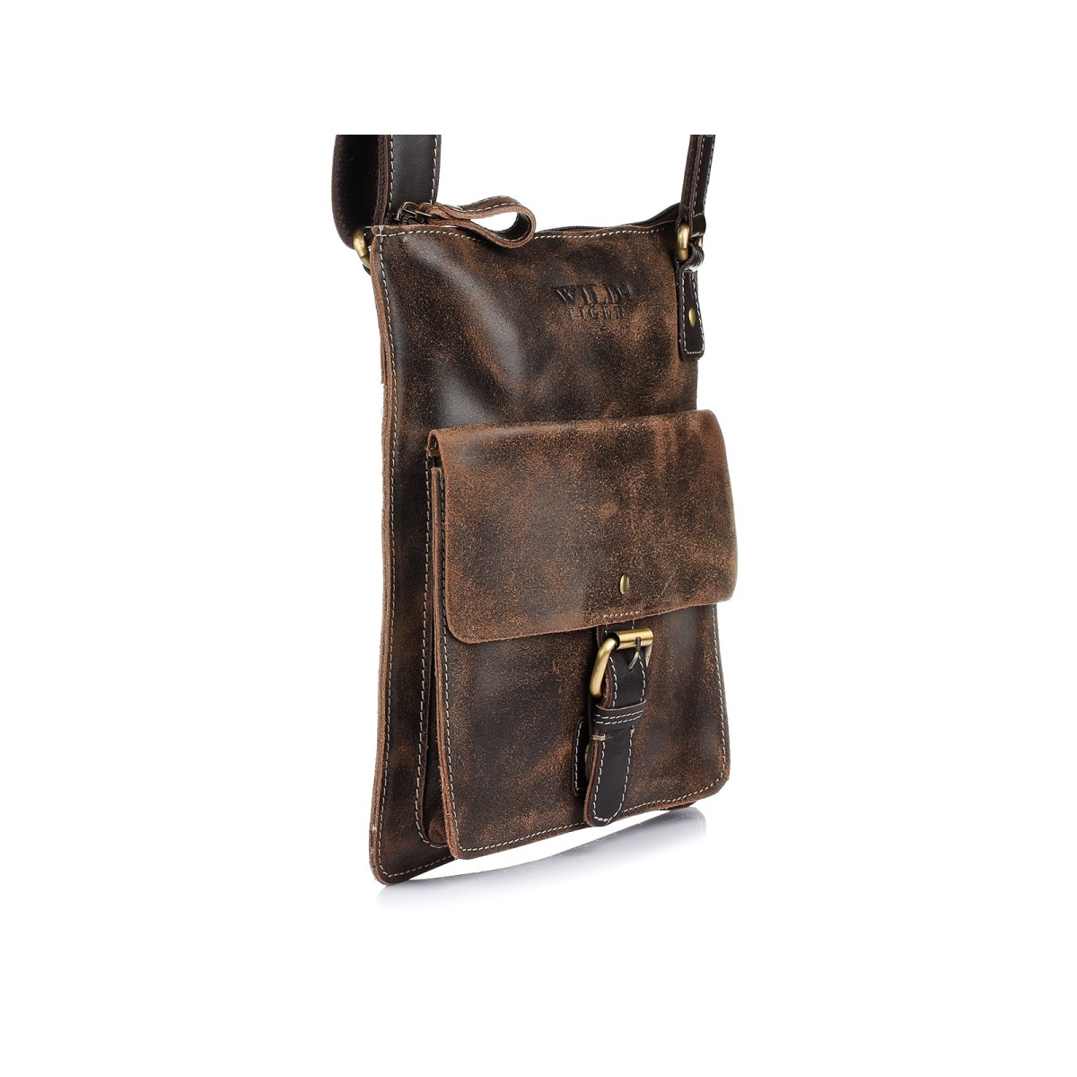 Kožená hnedá pánska crossbody taška WILD TIGER NUBUK