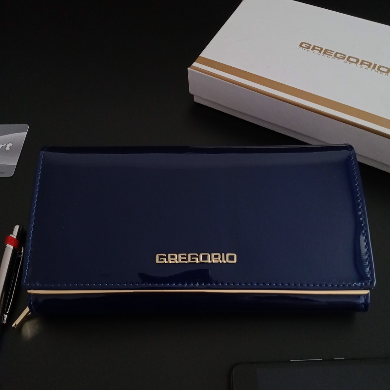 Dámska modrá kožená lakovaná peňaženka GREGORIO