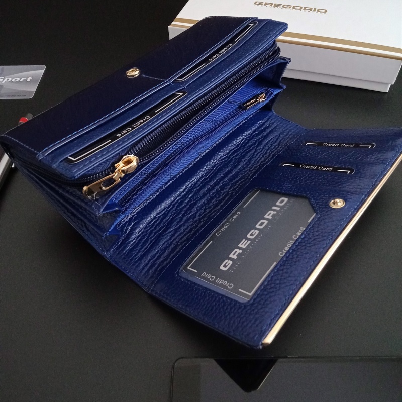 Dámska modrá kožená lakovaná peňaženka GREGORIO