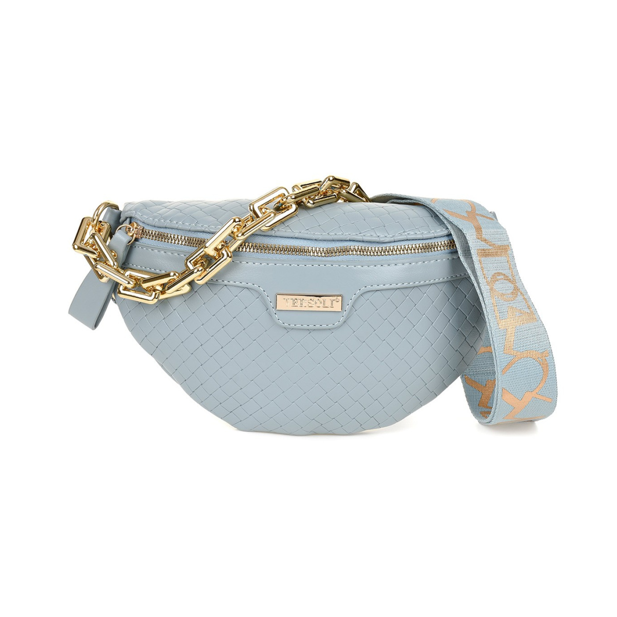 Šedá crossbody kabelka s pleteným vzorom a zlatou retiazkou Versoli