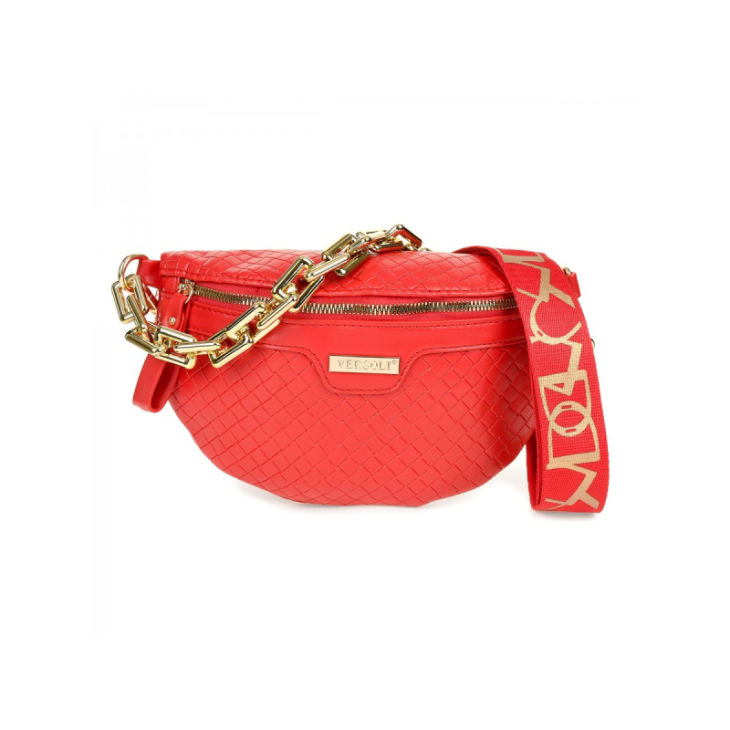 Červená crossbody kabelka Versoli s pleteným vzorom a zlatou retiazkou
