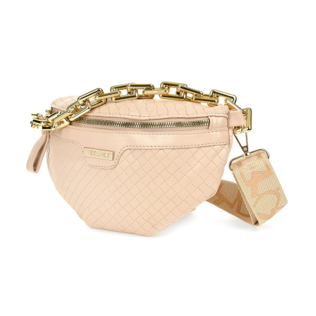 Béžová crossbody kabelka Versoli s pleteným vzorom a zlatou retiazkou