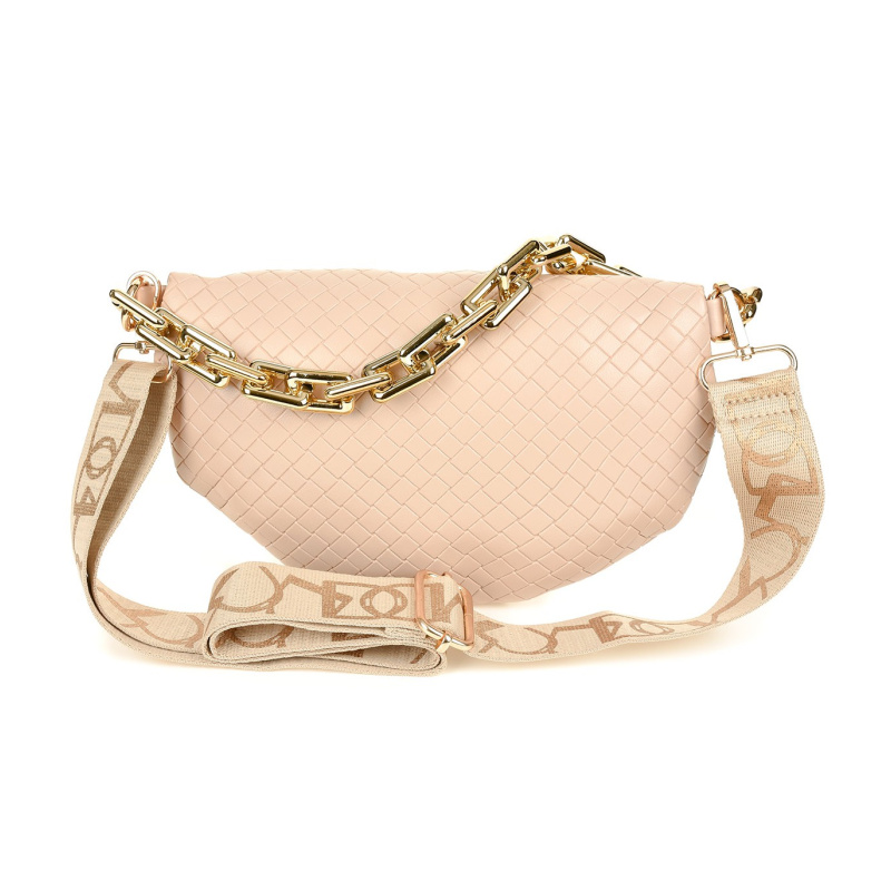 Béžová crossbody kabelka Versoli s pleteným vzorom a zlatou retiazkou