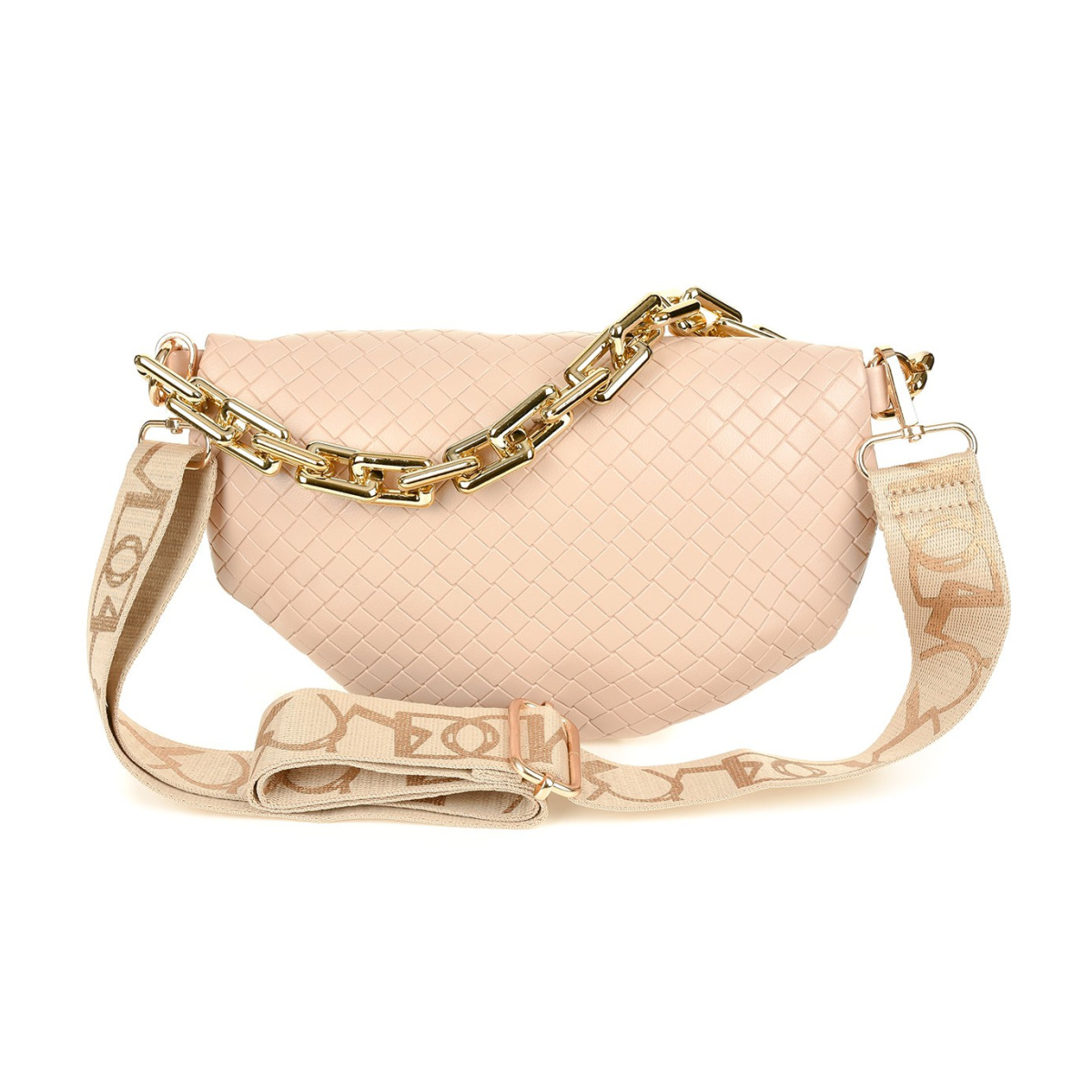 Béžová crossbody kabelka Versoli s pleteným vzorom a zlatou retiazkou