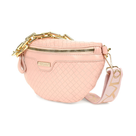 Ružová crossbody kabelka Versoli s pleteným vzorom a zlatou retiazkou