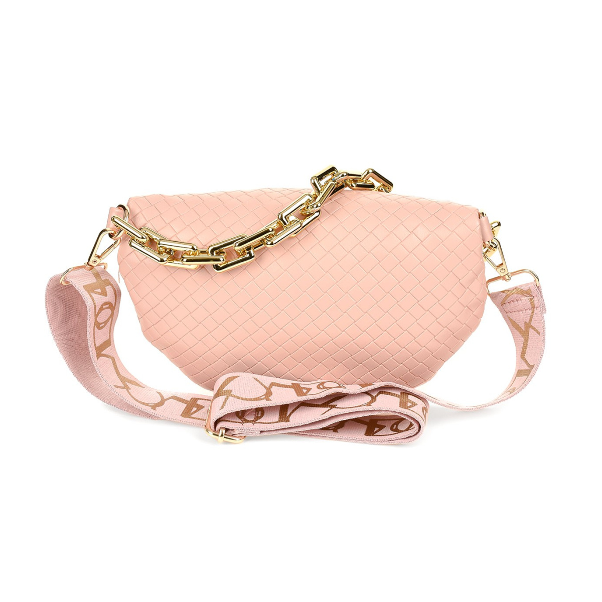 Ružová crossbody kabelka Versoli s pleteným vzorom a zlatou retiazkou