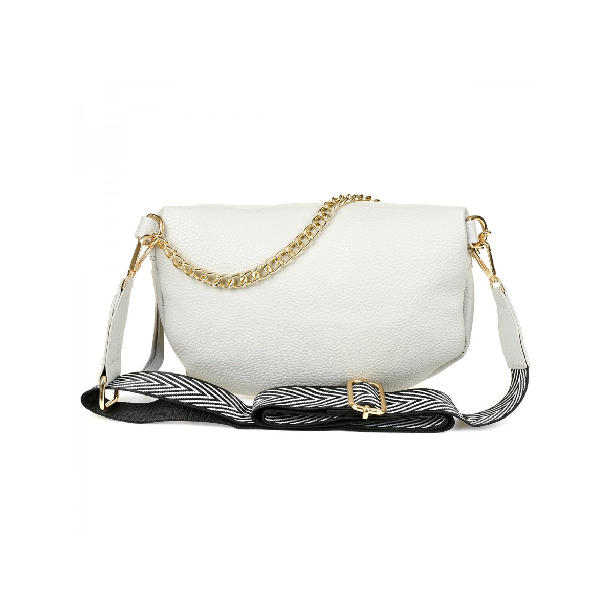 Šedá crossbody kabelka Versoli WENDY so zlatou retiazkou a vzorovaným popruhom