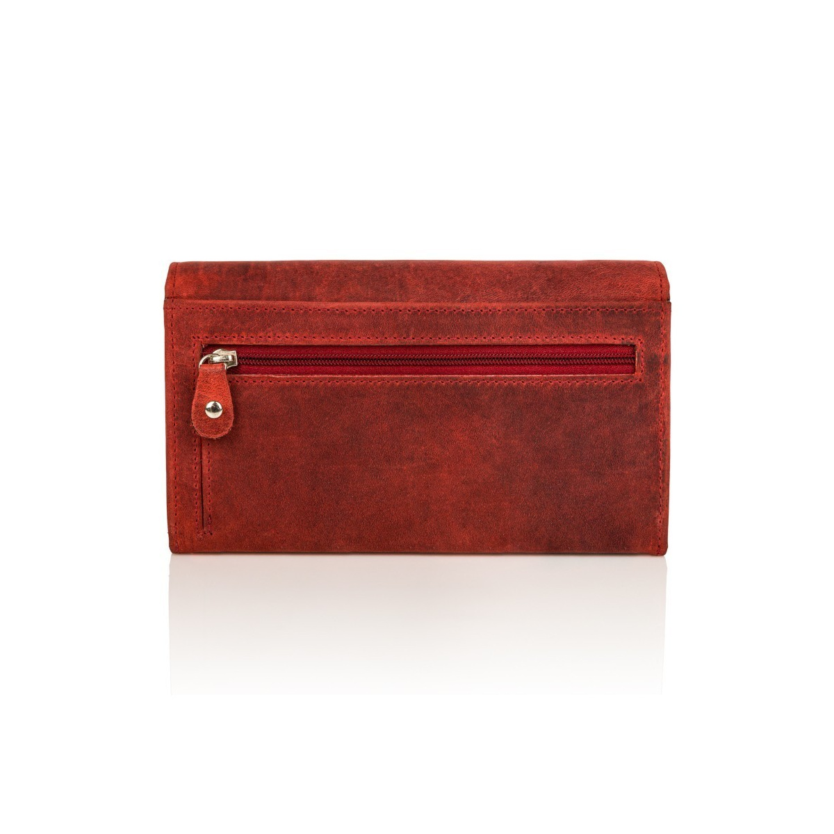 Sada dámska červená vintage kožená peňaženka s kvetinovým motívom a kožené červené vintage puzdro na kľúče Paolo Peruzzi