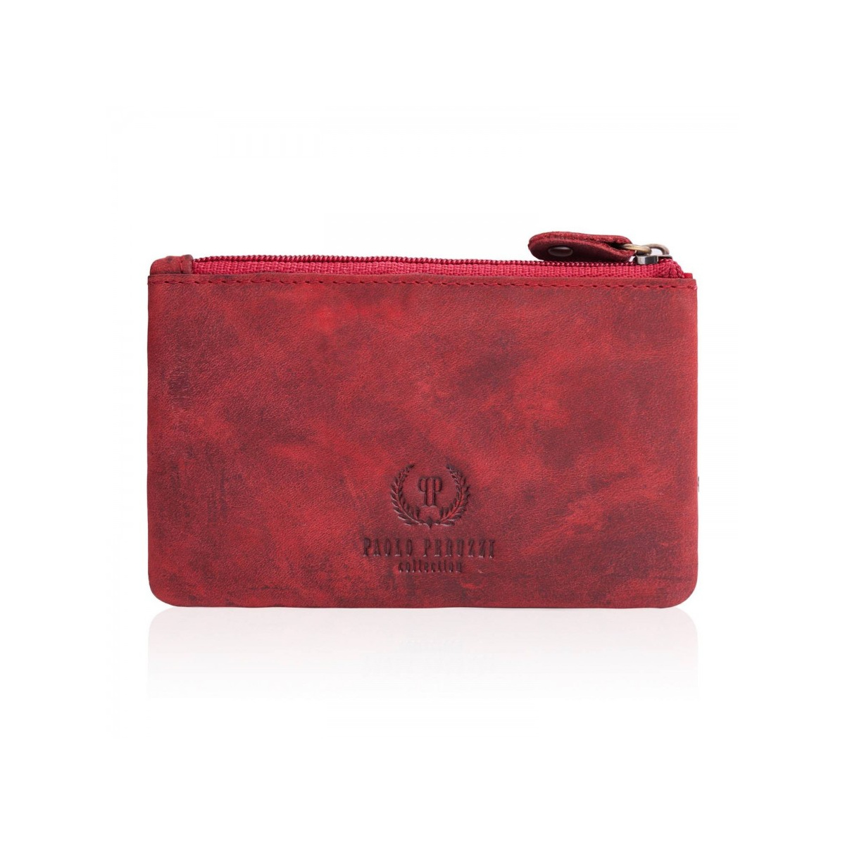 Sada dámska červená vintage kožená peňaženka s kvetinovým motívom a kožené červené vintage puzdro na kľúče Paolo Peruzzi