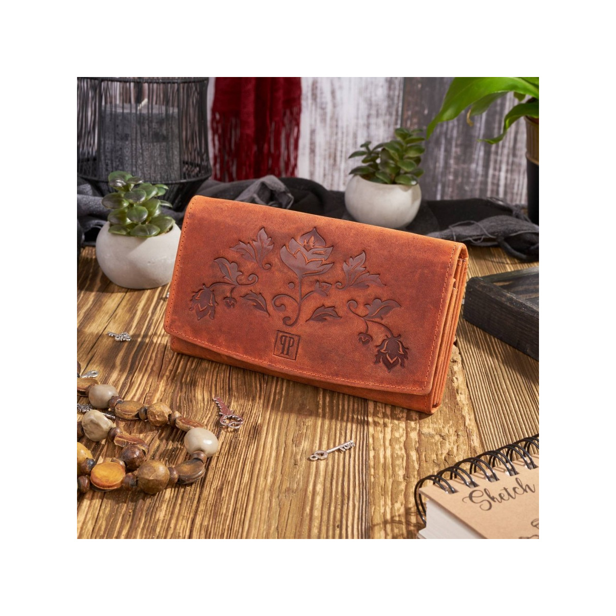 Sada pre ženy - kožená oranžová vintage dámska peňaženka a kožené oranžové vintage puzdro na kľúče Paolo Peruzzi