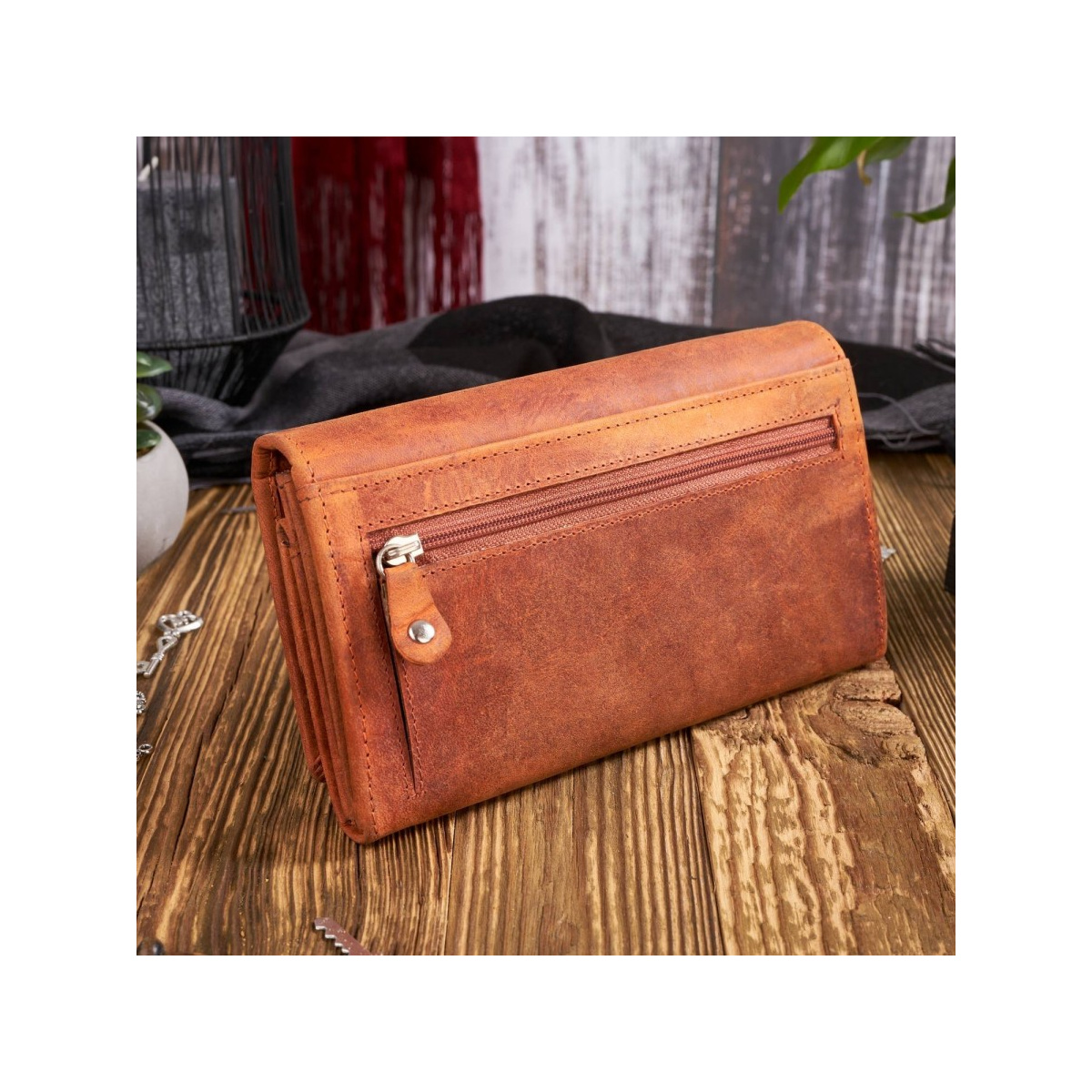 Sada pre ženy - kožená oranžová vintage dámska peňaženka a kožené oranžové vintage puzdro na kľúče Paolo Peruzzi