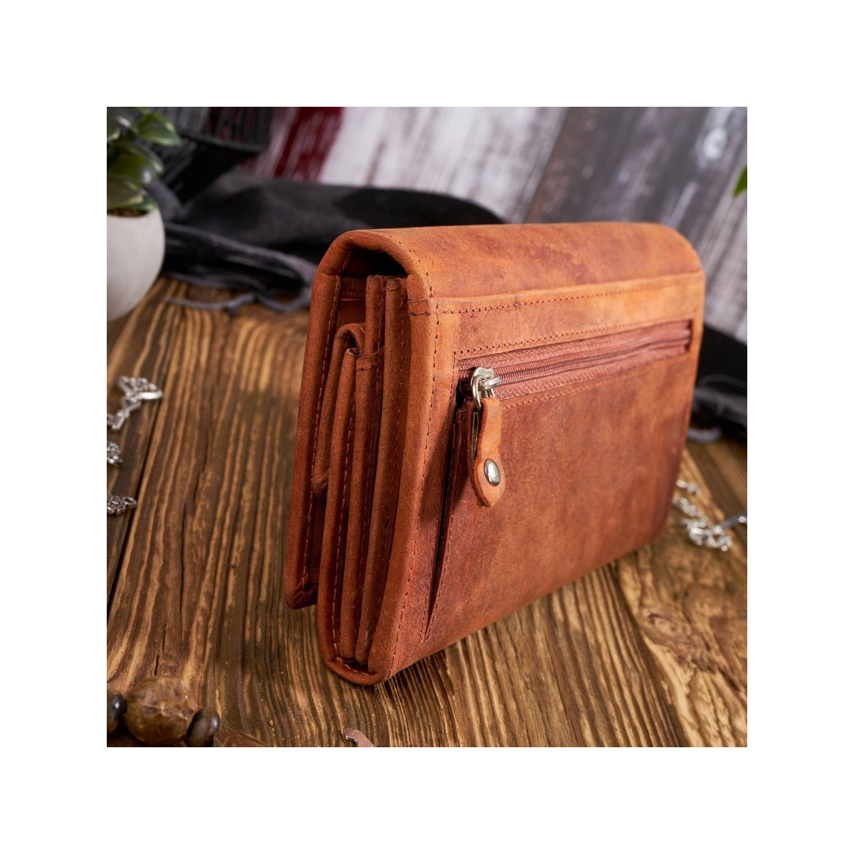 Sada pre ženy - kožená oranžová vintage dámska peňaženka a kožené oranžové vintage puzdro na kľúče Paolo Peruzzi