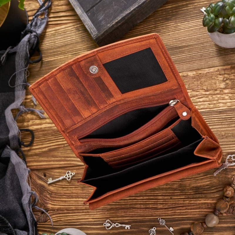 Sada pre ženy - kožená oranžová vintage dámska peňaženka a kožené oranžové vintage puzdro na kľúče Paolo Peruzzi
