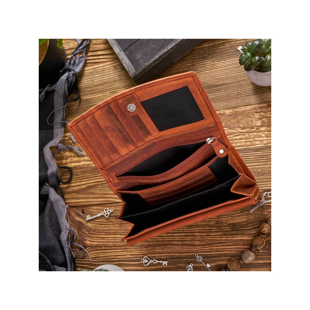 Sada pre ženy - kožená oranžová vintage dámska peňaženka a kožené oranžové vintage puzdro na kľúče Paolo Peruzzi