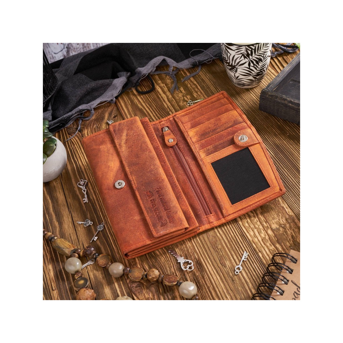 Sada pre ženy - kožená oranžová vintage dámska peňaženka a kožené oranžové vintage puzdro na kľúče Paolo Peruzzi