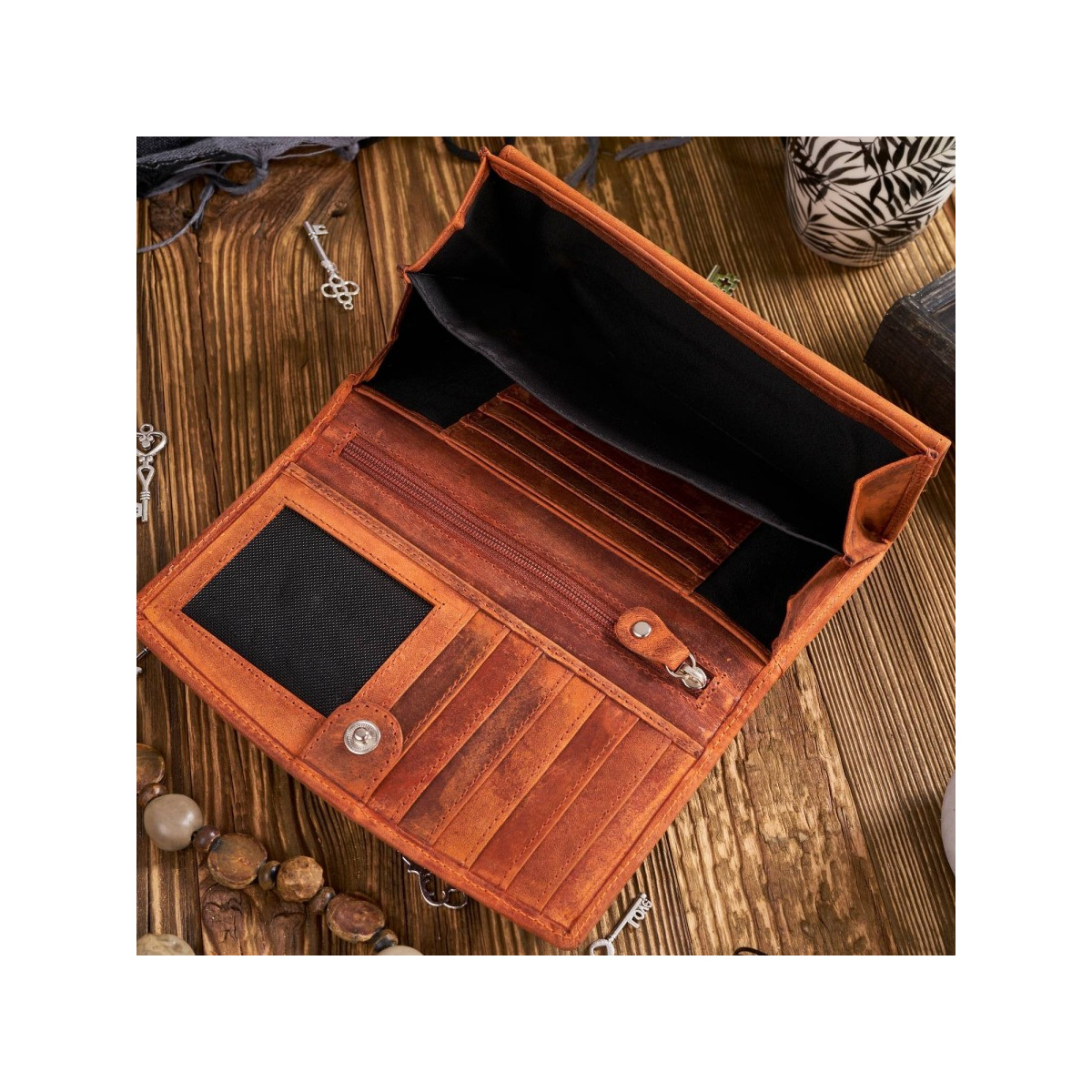 Sada pre ženy - kožená oranžová vintage dámska peňaženka a kožené oranžové vintage puzdro na kľúče Paolo Peruzzi