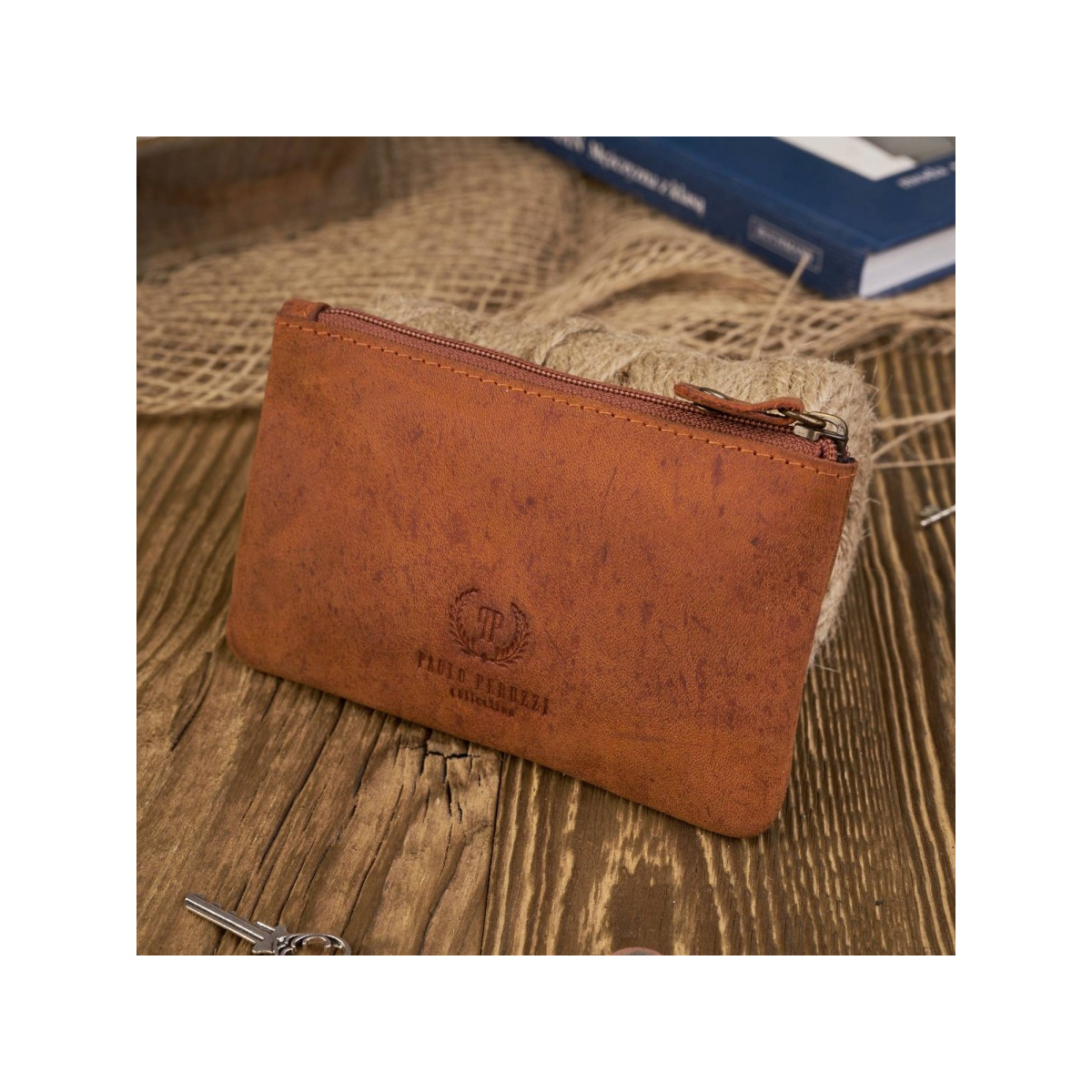 Sada pre ženy - kožená oranžová vintage dámska peňaženka a kožené oranžové vintage puzdro na kľúče Paolo Peruzzi