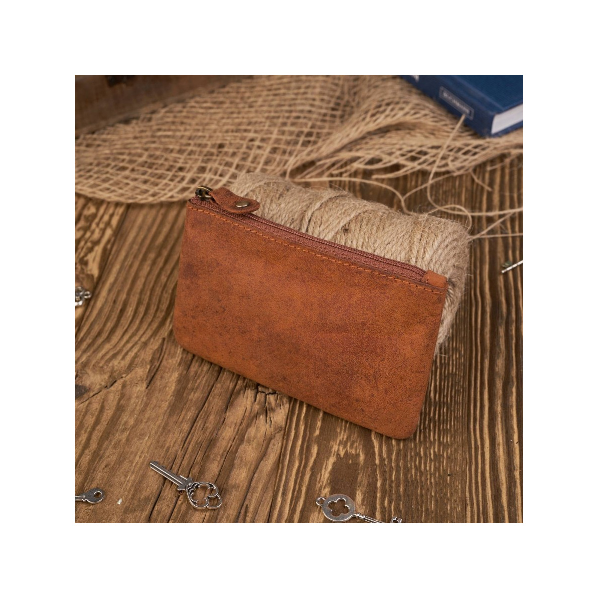 Sada pre ženy - kožená oranžová vintage dámska peňaženka a kožené oranžové vintage puzdro na kľúče Paolo Peruzzi