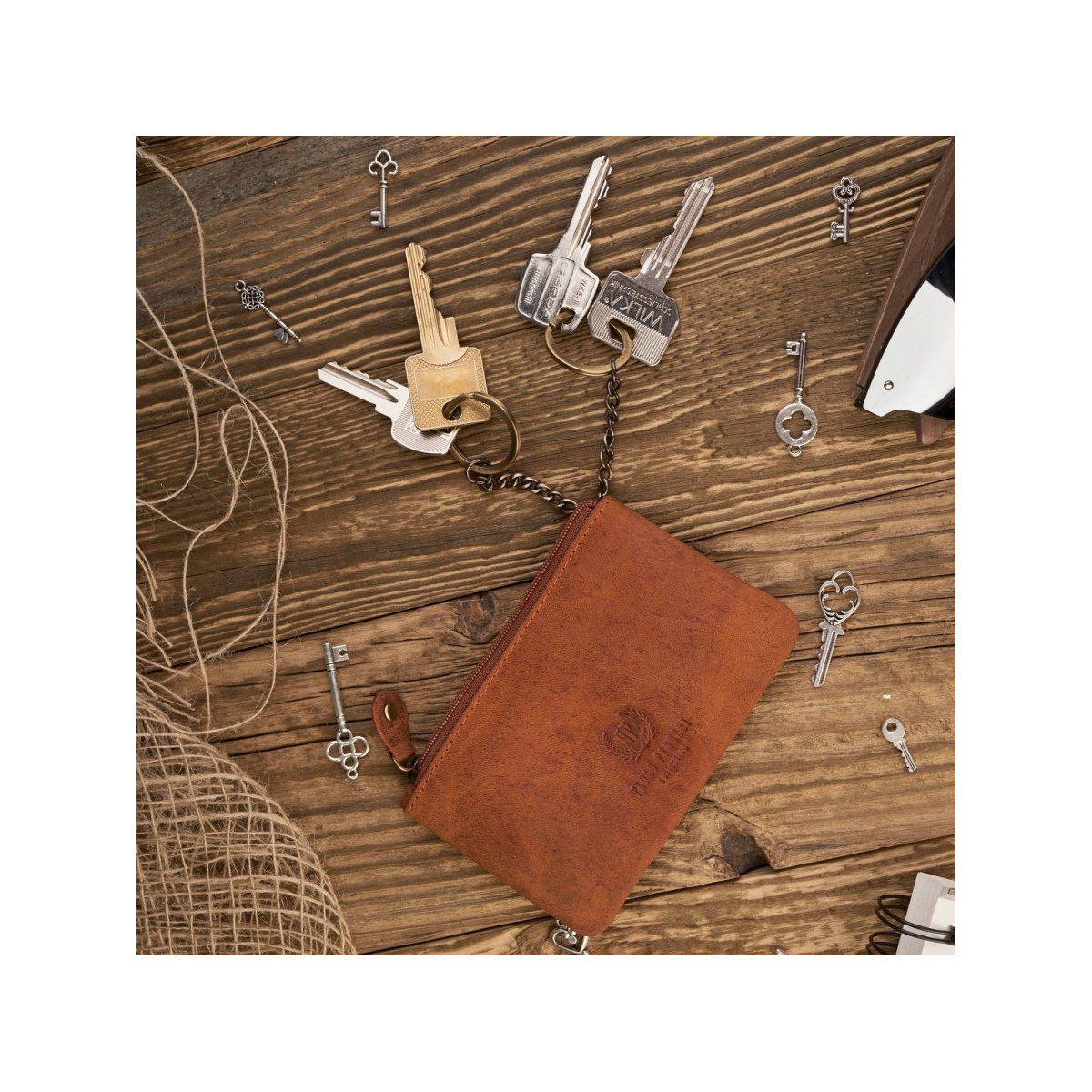 Sada pre ženy - kožená oranžová vintage dámska peňaženka a kožené oranžové vintage puzdro na kľúče Paolo Peruzzi