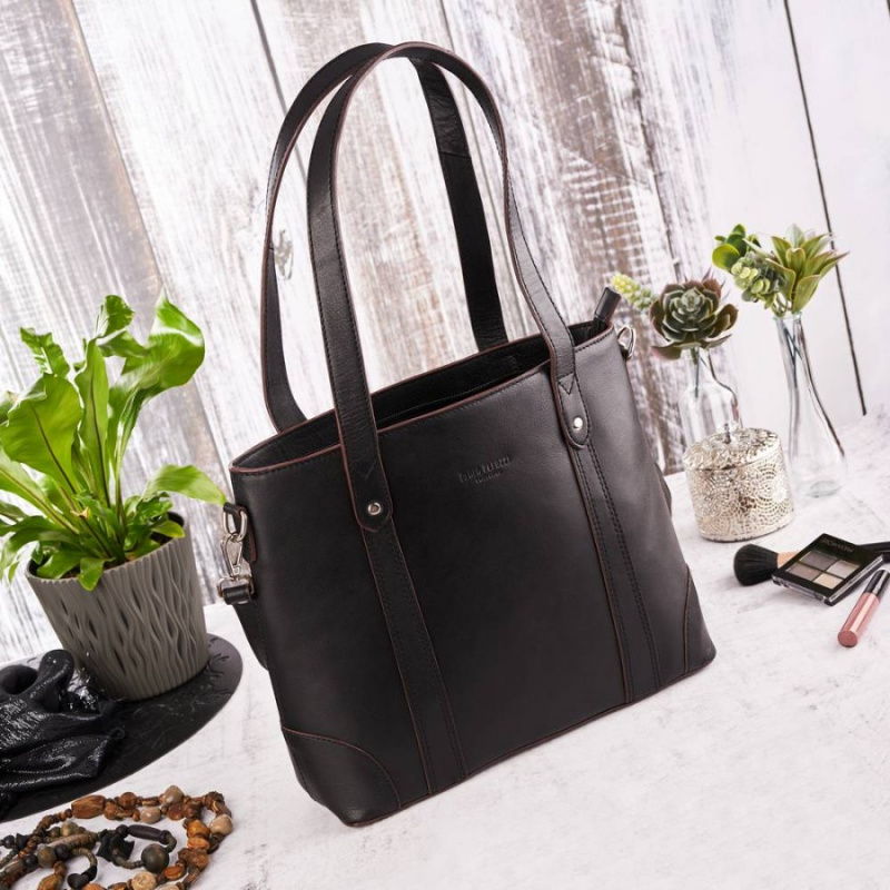 Kožená dámska čierna vintage shopper kabelka na rameno Paolo Peruzzi JASMINE so zapínaním na zips