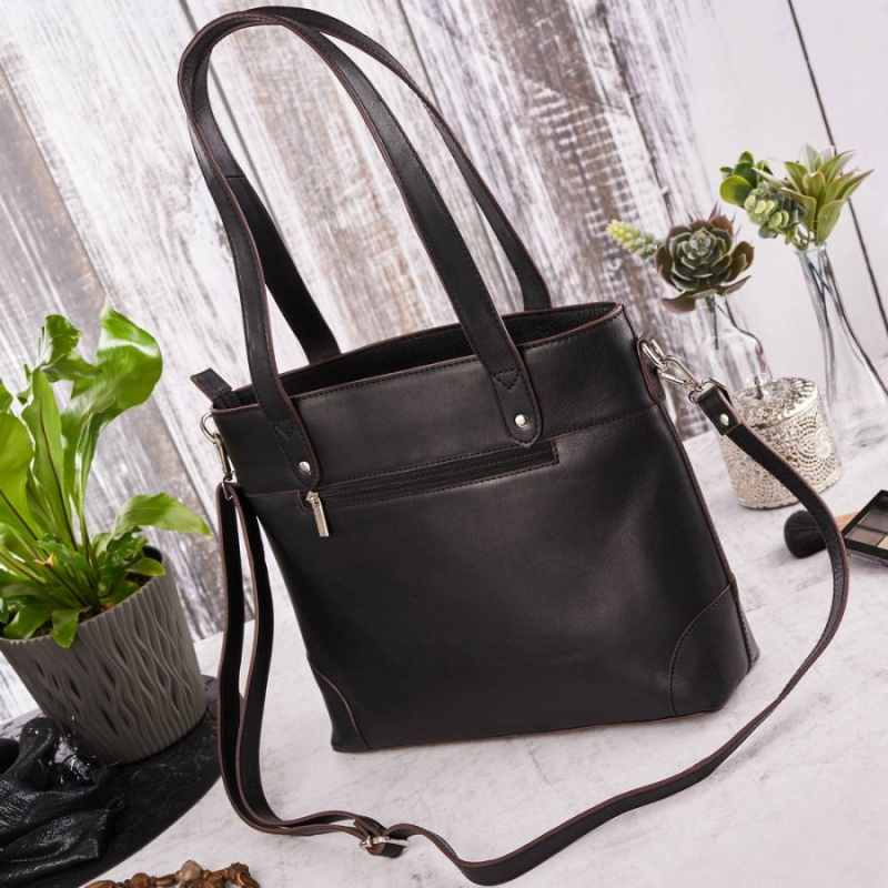 Kožená dámska čierna vintage shopper kabelka na rameno Paolo Peruzzi JASMINE so zapínaním na zips