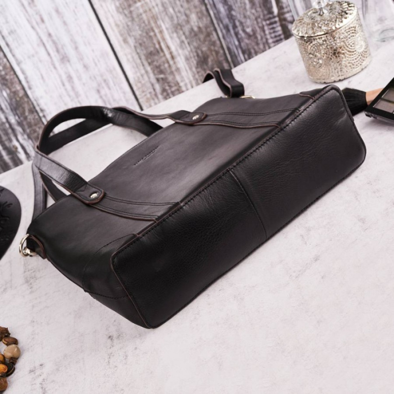 Kožená dámska čierna vintage shopper kabelka na rameno Paolo Peruzzi JASMINE so zapínaním na zips