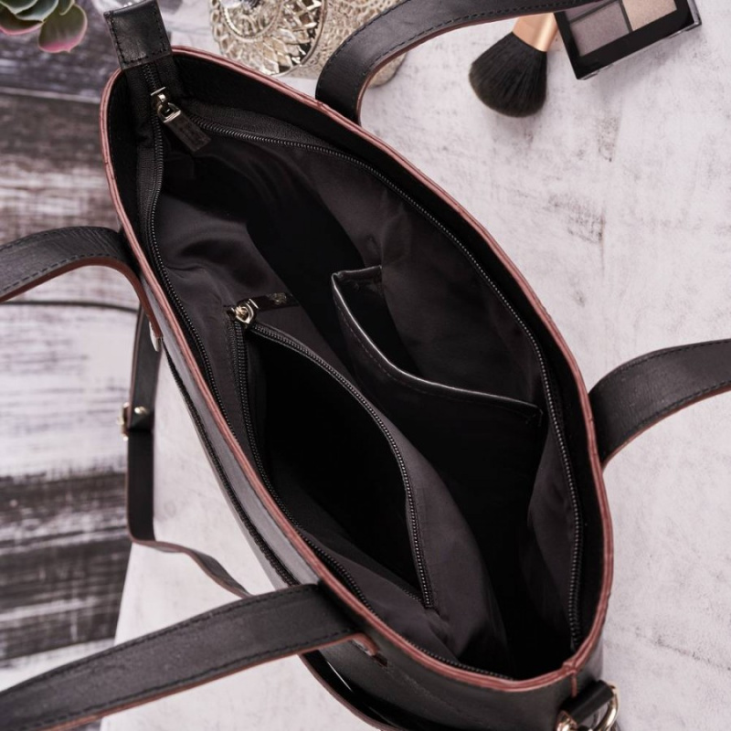 Kožená dámska čierna vintage shopper kabelka na rameno Paolo Peruzzi JASMINE so zapínaním na zips