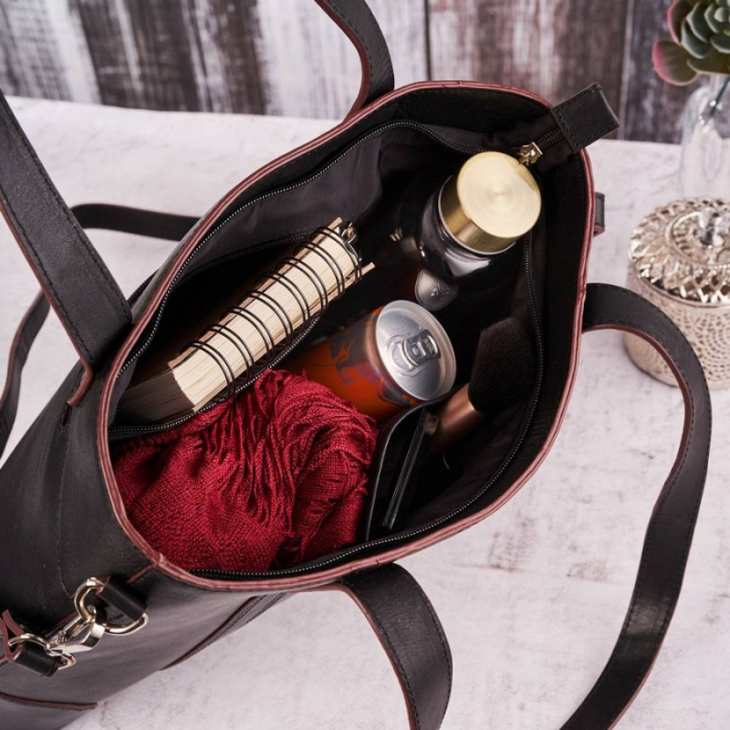 Kožená dámska čierna vintage shopper kabelka na rameno Paolo Peruzzi JASMINE so zapínaním na zips