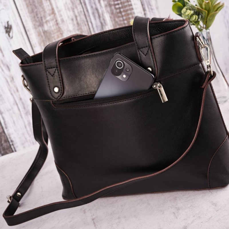 Kožená dámska čierna vintage shopper kabelka na rameno Paolo Peruzzi JASMINE so zapínaním na zips