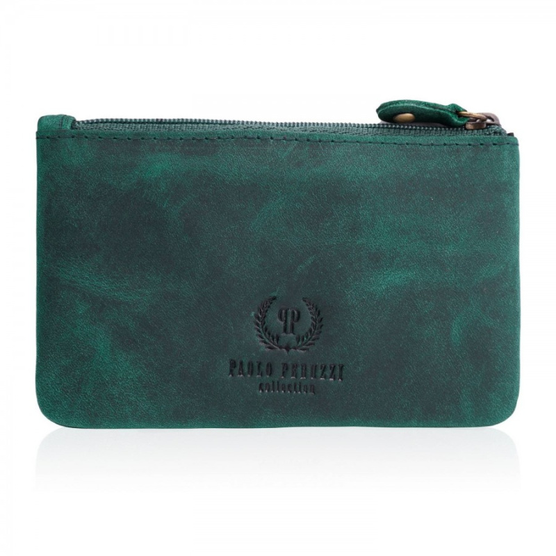 Sada pre ženy - kožená zelená vintage dámska peňaženka a kožené zelené vintage puzdro na kľúče Paolo Peruzzi
