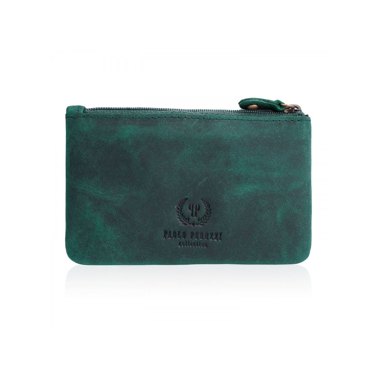 Sada pre ženy - kožená zelená vintage dámska peňaženka a kožené zelené vintage puzdro na kľúče Paolo Peruzzi