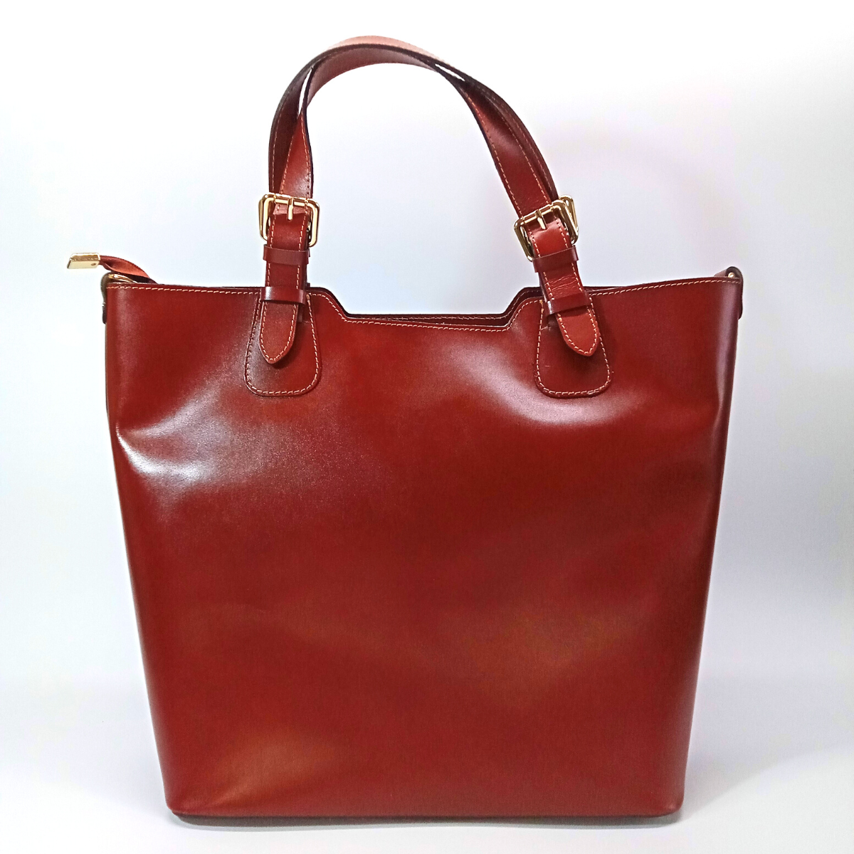 Koňaková kožená dámska kabelka na rameno Florence "LILIANA" so zapínaním na zips