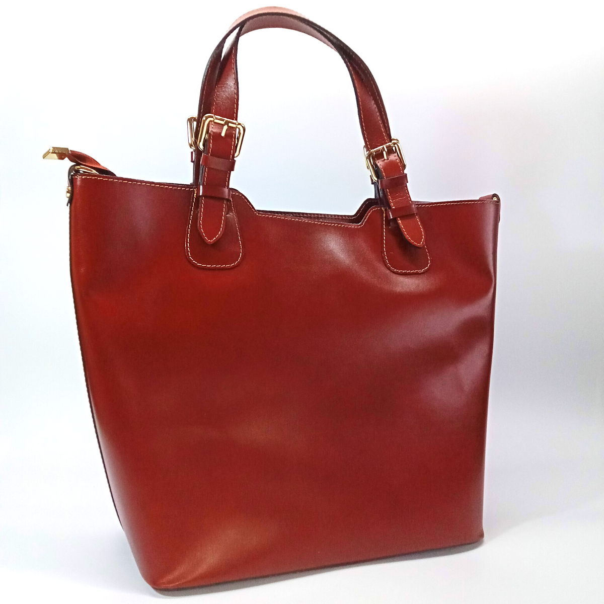 Koňaková kožená dámska kabelka na rameno Florence "LILIANA" so zapínaním na zips