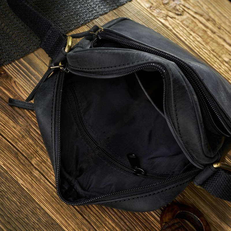 Kožená dámska čierna vintage crossbody kabelka Paolo Peruzzi "MARINA"