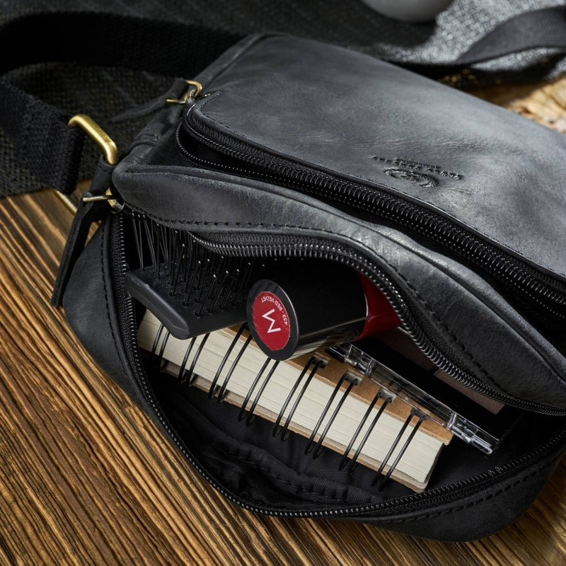 Kožená dámska čierna vintage crossbody kabelka Paolo Peruzzi "MARINA"