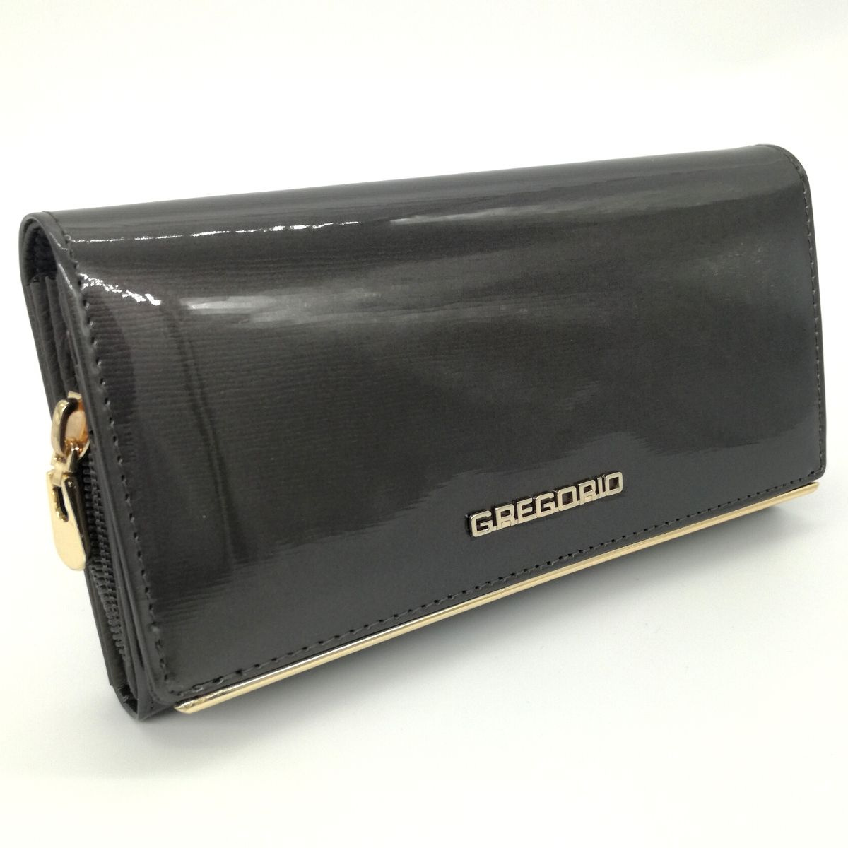 Šedá lesklá kožená peňaženka GREGORIO