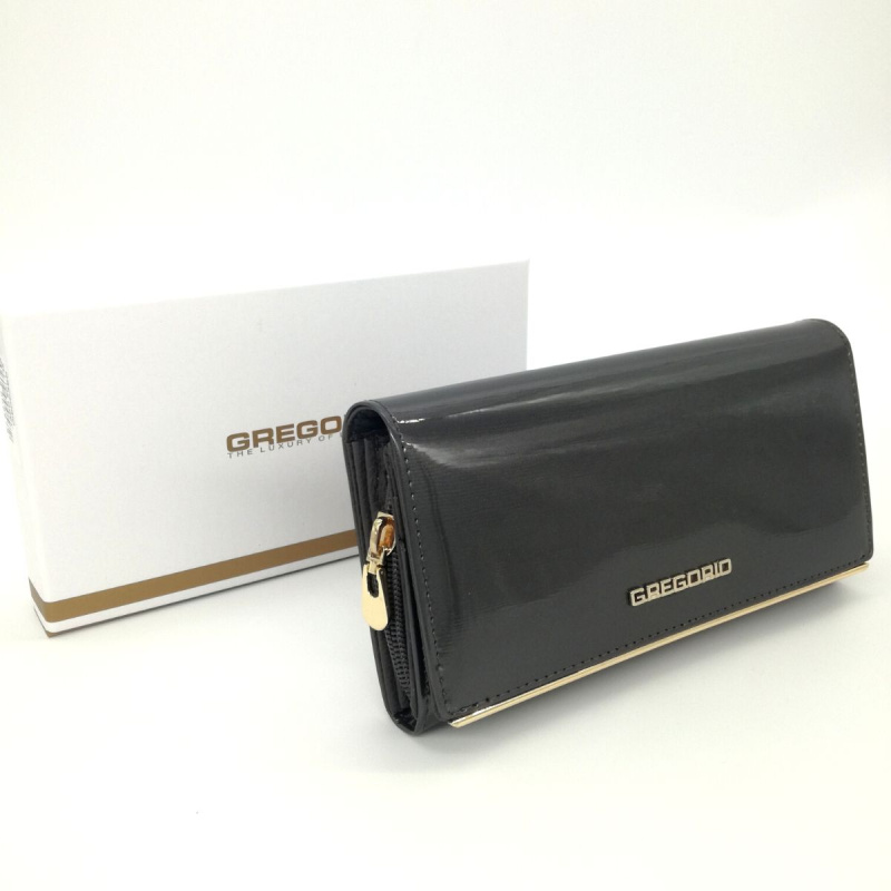 Šedá lesklá kožená peňaženka GREGORIO