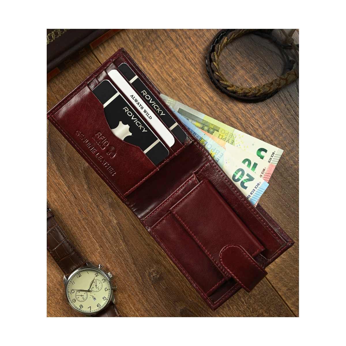 Kožená pánska burgundy peňaženka Always Wild RFID