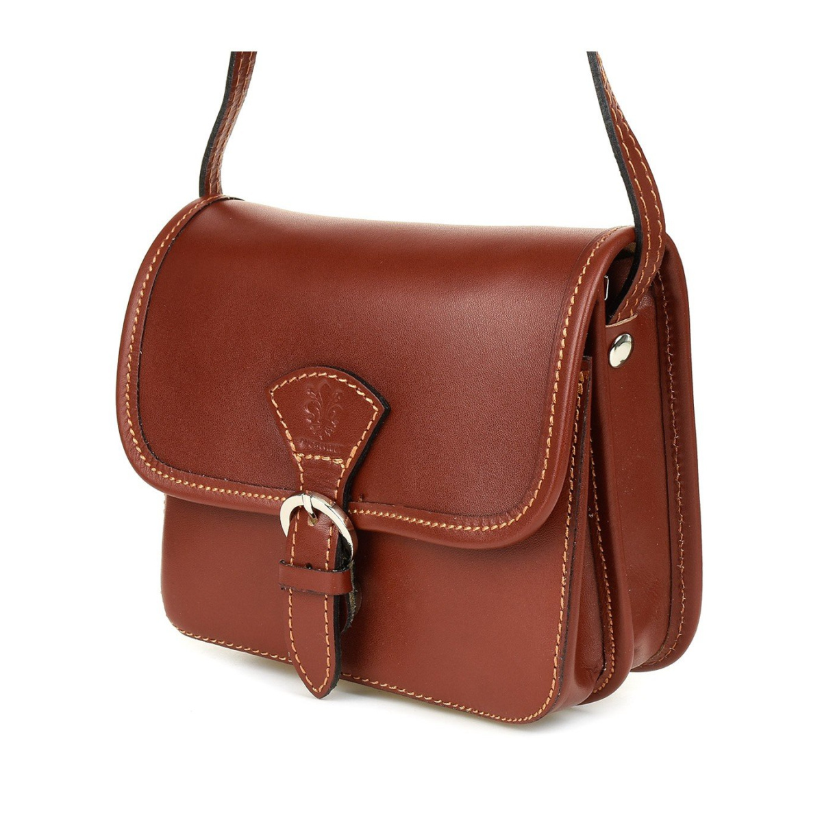 Kožená dámska koňaková crossbody kabelka Beltimore "GEMMA"