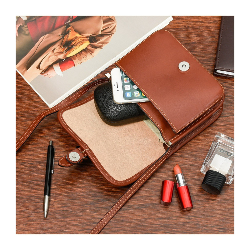 Kožená dámska koňaková crossbody kabelka Beltimore "GEMMA"