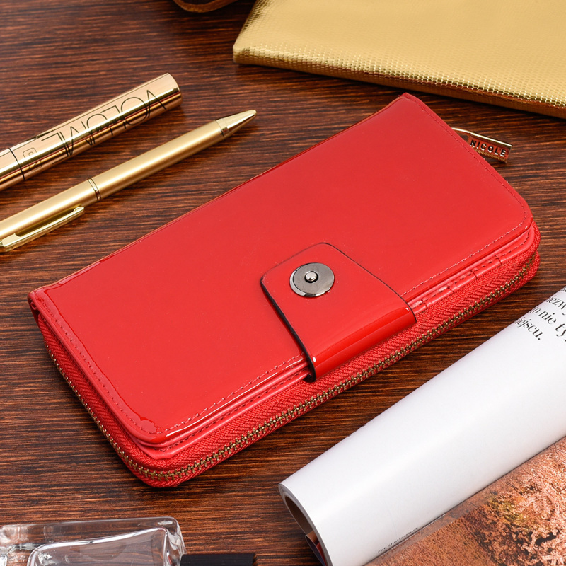 Červená veľká dámska lakovaná peňaženka NICOLE